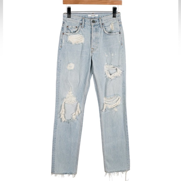 NWT GRLFRND Helena High Rise Straight Jean Jaggar Wash Sz 24 Distressed Denim - Picture 2 of 8